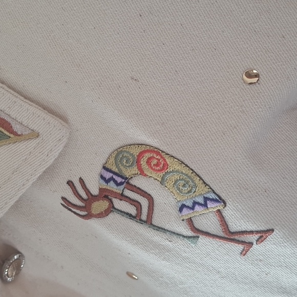 Cactus Jacket Western  Women Large Button Ivory Embroidered Embellished Pockets - Picture 15 of 17